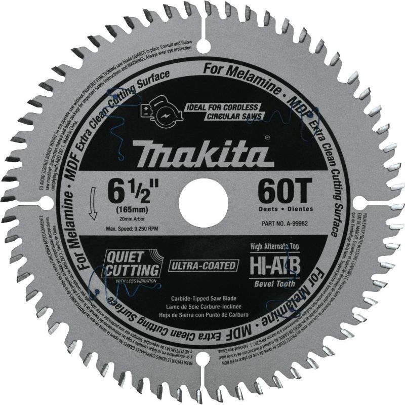 Photo 1 of Makita A-99982 6-1/2" 60T (ATB) Carbide-Tipped Cordless Plunge Saw Blade