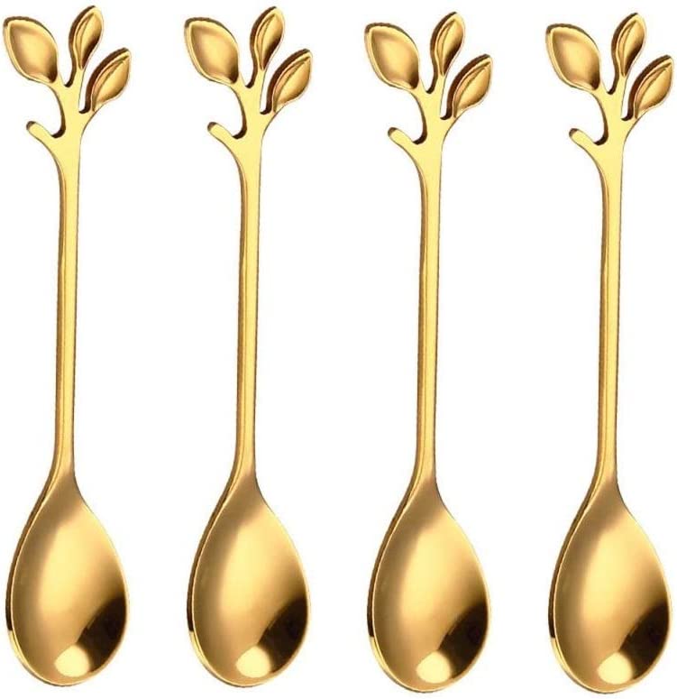 Photo 1 of 20 Pack Stainless Steel Leaf Coffee Spoon Tableware Dessert Spoons, Stirring, Mixing, Sugar, Stir, Ice Cream, Cake, Teaspoon 4.7 inch Gold