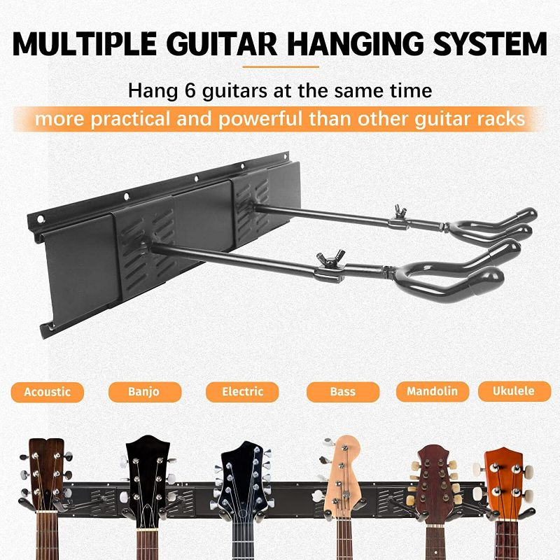 Photo 2 of oyenbboi Guitar Wall Mount + 6 Guitar Hooks, 48" Extra Thick Alloy Steel Guitar Hanger Wall Mount, for Electric Acoustic Guitars, Bass, Violin, Ukulele, Banjo, Mandolin