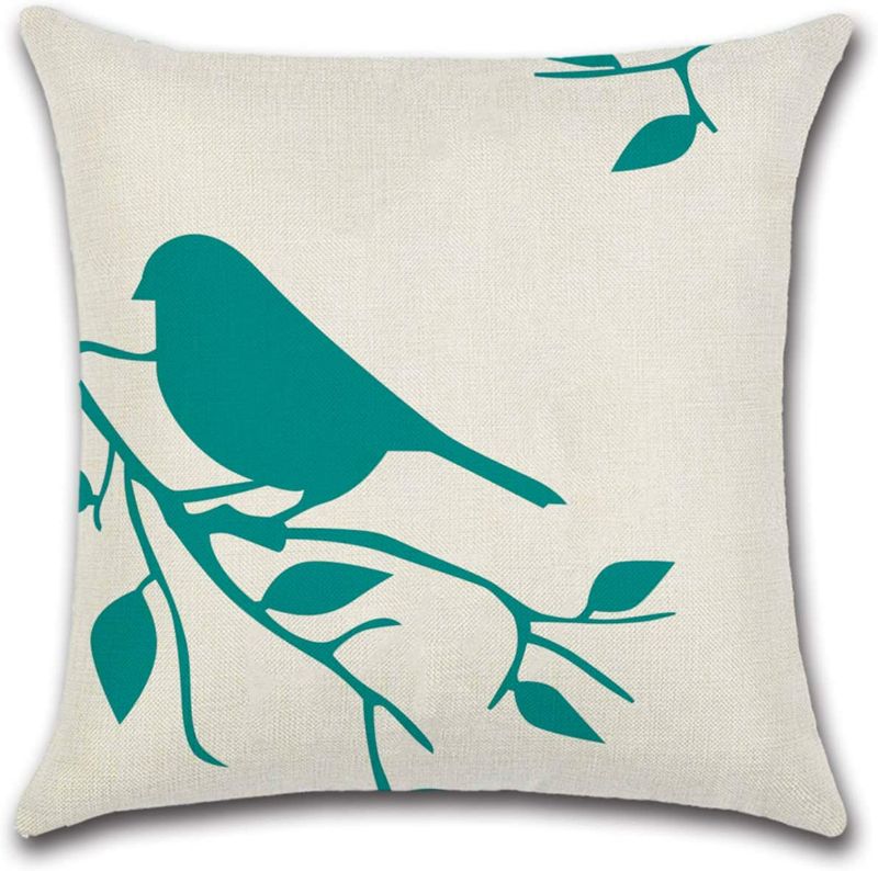 Photo 1 of Holiday Depot Set Pillow Covers 18x18, Bird Tree Branches Silhouette Design Cotton Linen Fabric Tree Bird Silhouette Decorative Indoor/Outdoor Throw Pillow Case Set 45x45cm