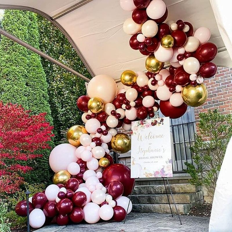 Photo 2 of 118pcs Burgundy Gold Balloon Arch Garland Kit Double Stuffed Wine Red Balloons Gold Dot Confetti Balloon for Valentines Day Birthday Wedding Decorations Baby Shower Bridal Shower Globos