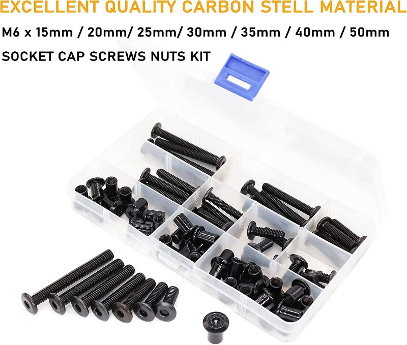 Photo 2 of Black M6 Hex Drive Socket Cap Bolts Kit, binifiMux 35-Set Allen Head Countsunk Furniture Crib Bolts Nuts Kit, M6x15mm/ 20mm/ 25mm/ 30mm/ 35mm/ 40mm/ 50mm