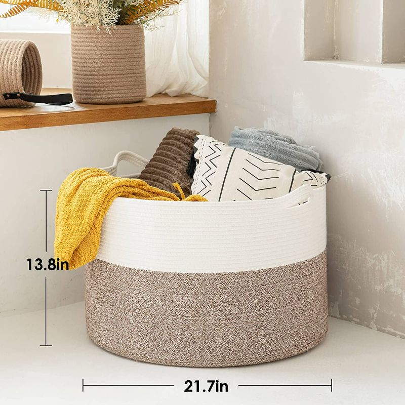 Photo 3 of INDRESSME XXXLarge Cotton Rope Basket 21.7" x 21.7" x 13.8" Woven Baby Laundry Blanket Basket Toy Basket with Handle Storage Comforter Cushions Thread Laundry Hamper