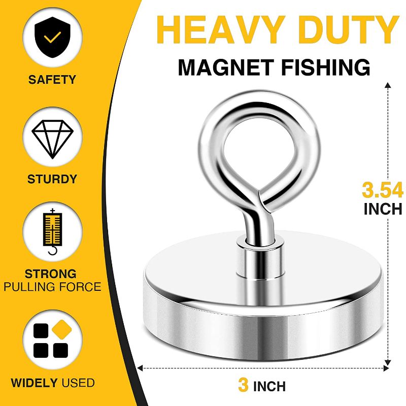 Photo 2 of Super Strong Neodymium Fishing Magents,700LBS(317KG)Pulling Force Rare Earth Magnet with Countersunk Hole Eyebolt Diameter 2.95INCH(75mm)for Retrieving in River an Magnetic Fishing?Father's Day gifts?