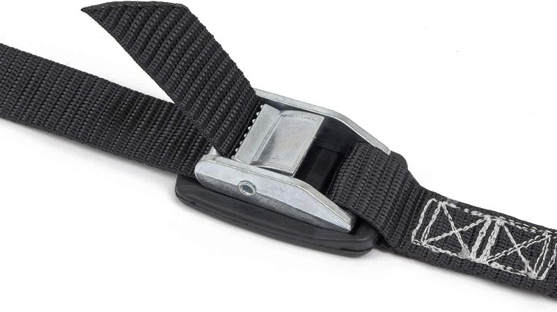 Photo 2 of PowerTye 1in x 4ft Lashing Strap with Cam Buckle and Protective Rubber Pad - Made in USA - 200 lb. Working Load Limit / 600 lb. Breaking Strength - Black - 2-Pack