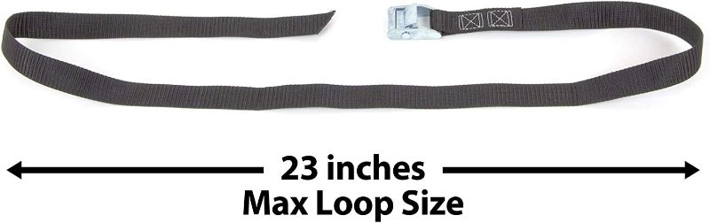 Photo 1 of PowerTye 1in x 4ft Lashing Strap with Cam Buckle and Protective Rubber Pad - Made in USA - 200 lb. Working Load Limit / 600 lb. Breaking Strength - Black - 2-Pack