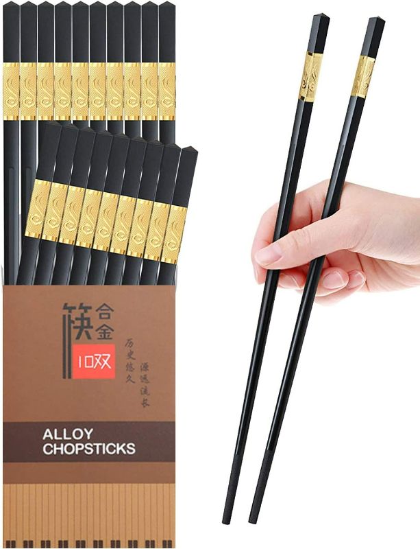 Photo 1 of 10 Pairs Reusable Chopsticks Dishwasher Safe,9.5 Inch Fiberglass Chop Sticks Multipack Metal Japanese Korean Chopsticks for food