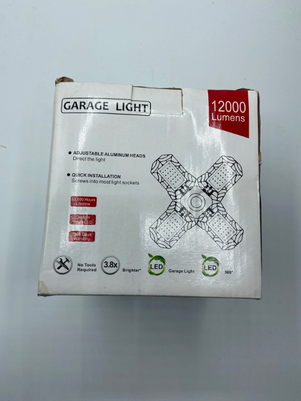 Photo 3 of DONHUCHEP LED Garage Lights, 120W Deformable LED Garage Ceiling Lights with 5 Adjustable Panels,12000LM LED Shop Lights for Garage Workshop Basement Support E26/E27 Screw Socket