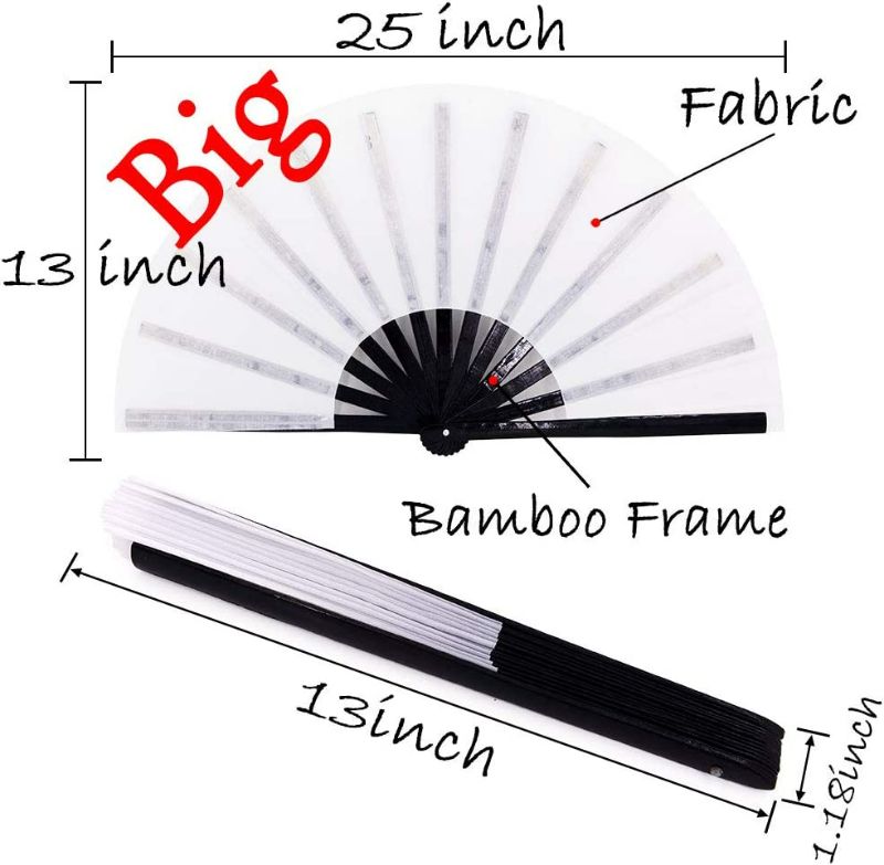 Photo 2 of meifan Large Rave Folding Hand Fan for Women Men, Chinese Japanese Bamboo Fan Hand Fan for Festival, Dance, Gift, Performance, Decorations (Black and White)