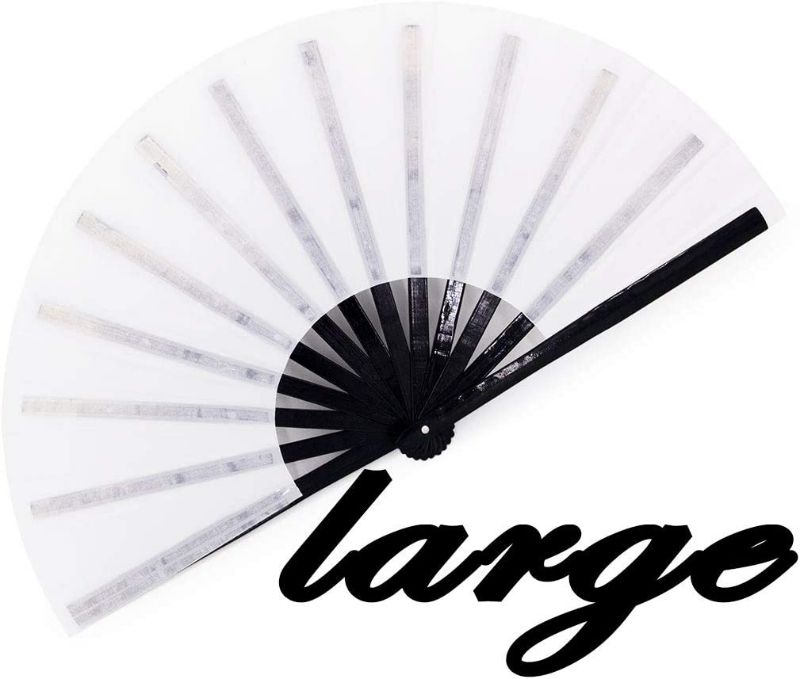 Photo 1 of meifan Large Rave Folding Hand Fan for Women Men, Chinese Japanese Bamboo Fan Hand Fan for Festival, Dance, Gift, Performance, Decorations (Black and White)