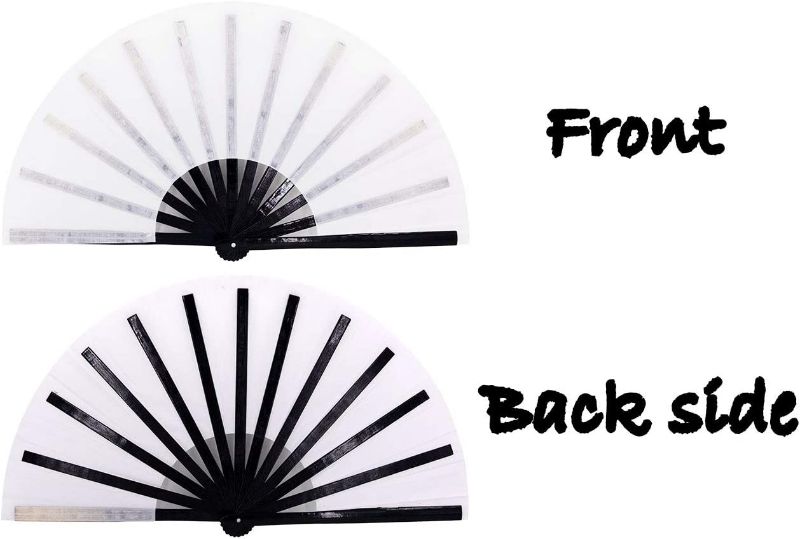 Photo 3 of meifan Large Rave Folding Hand Fan for Women Men, Chinese Japanese Bamboo Fan Hand Fan for Festival, Dance, Gift, Performance, Decorations (Black and White)