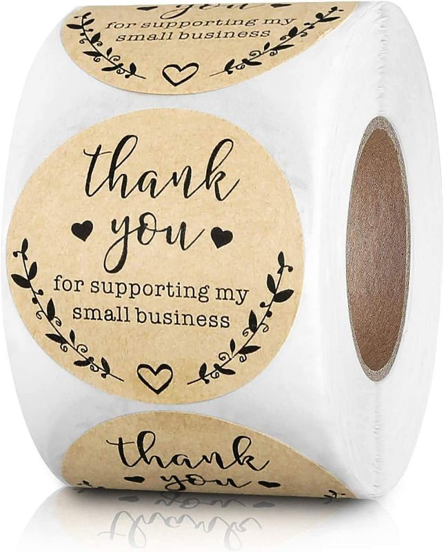 Photo 2 of  Thank You for Supporting My Small Business Stickers, Kraft Labels Custom Sticker for Bakeries, Crafters & Small Business Owners, 500 Labels Per Roll