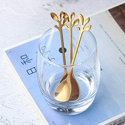 Photo 1 of 20 Pack Stainless Steel Leaf Coffee Spoon Tableware Dessert Spoons, Stirring, Mixing, Sugar, Stir, Ice Cream, Cake, Teaspoon 4.7 inch Gold