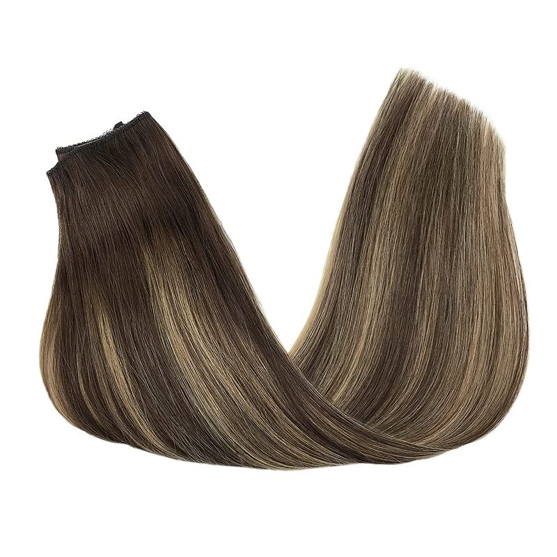 Photo 2 of Human Hair Extensions Wire Hair Ombre Chocolate Brown to Honey Blonde 70g 12 Inch Hairpiece Remy Wire Hair Extensions Straight Invisible Hair Extensions with Transparent Line