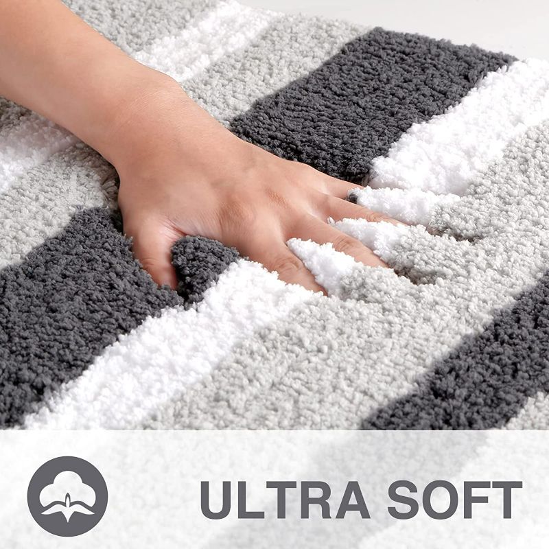 Photo 4 of KMAT Luxury Bathroom Rugs Bath Mat,20"x59", Non-Slip Fluffy Soft Plush Microfiber Shower Rug, Machine Washable Carpet Quick Dry Ultra Shaggy Bath Mats for Bathroom, Tub and Shower, White-Grey