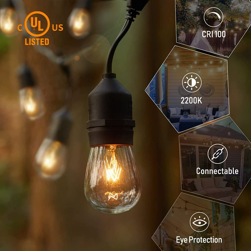 Photo 3 of Minetom Outdoor String Lights - 48FT Patio Lights with UL Listed, 15PCS 11W Waterproof Edison Lights with Commercial Grade Strand, Hanging String Lights for Outside Cafe Bistro Porch, Warm