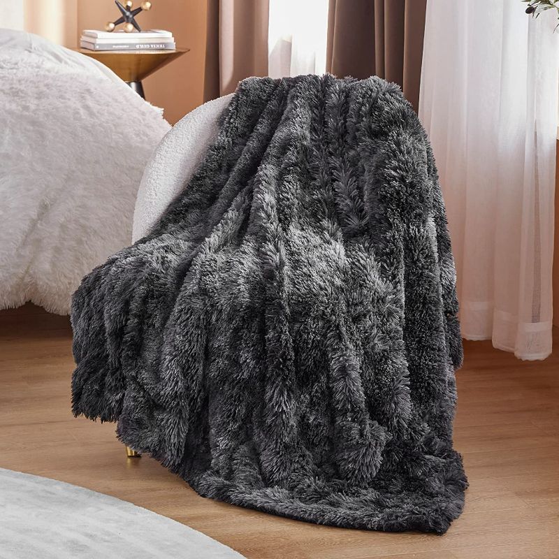 Photo 2 of Bedsure Faux Fur Twin Blanket Tie Dye Black – Fuzzy, Fluffy, and Shaggy Faux Fur, Soft and Thick Sherpa, Tie-dye Decorative Gift, Twin Size Blankets for Couch, Sofa, Bed, 60x80 Inches, 380 GSM