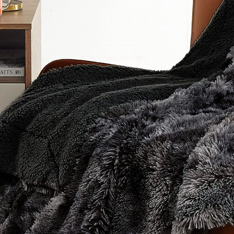 Photo 3 of Bedsure Faux Fur Twin Blanket Tie Dye Black – Fuzzy, Fluffy, and Shaggy Faux Fur, Soft and Thick Sherpa, Tie-dye Decorative Gift, Twin Size Blankets for Couch, Sofa, Bed, 60x80 Inches, 380 GSM