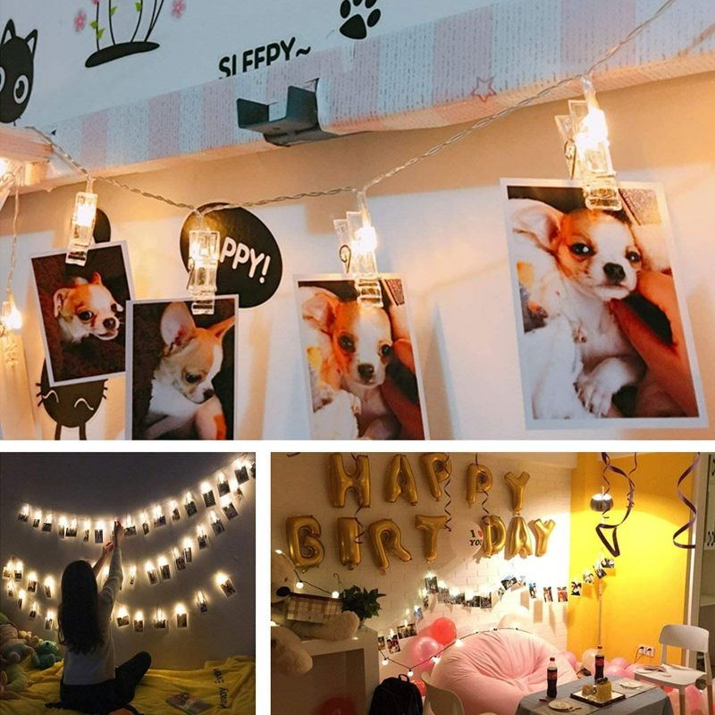 Photo 3 of MZD8391 50 Photo Clips String Lights/Holder, Indoor Fairy String Lights for Hanging Photos Pictures Cards and Memos, Ideal Gift Photo Clip Holder (Warm White)