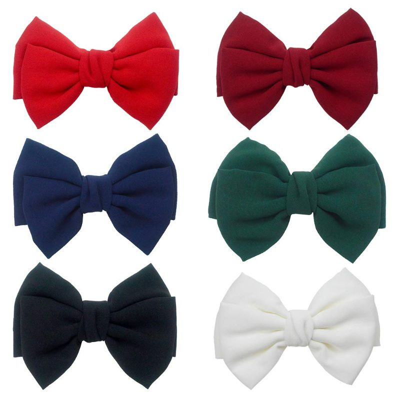 Photo 1 of 6 Pack Solid Color 5.2'' Bow Clips Women Hair Barrettes Hair Accessories