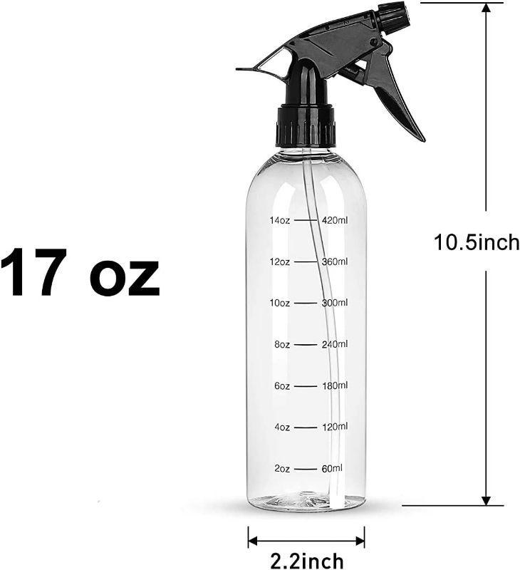 Photo 2 of JIUZHU Empty Plastic Spray Bottles (5 pack) for Cleaning Solutions, Hair, Essential Oil, Plants, Refillable Sprayer with Mist and Stream Mode (17 oz)