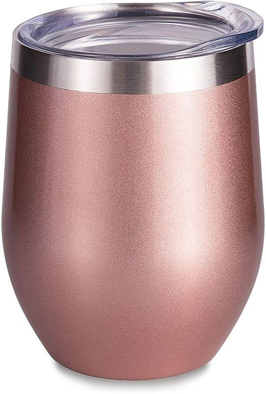 Photo 1 of  SUNWILL Insulated Wine Tumbler with Lid Rose Gold, Double Wall Stainless Steel Stemless Insulated Wine Glass 12oz, Durable Insulated Coffee Mug, for Champaign, Cocktail, Beer, Office