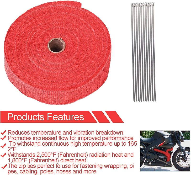 Photo 2 of 2" x 50Ft Red Roll Fiberglass Exhaust Header Pipe Heat Wrap Tape + 10 Zip Ties