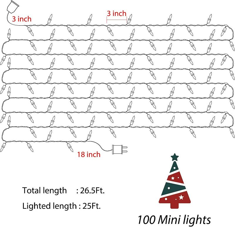 Photo 3 of Minetom 100 Counts Clear Christmas String Lights 26.5 Feet Warm Mini Lights Waterproof for Indoor Outdoor Patio Wreath Garden Wedding Party Thanksgiving Holiday Xmas Tree Decorations, Multicolored