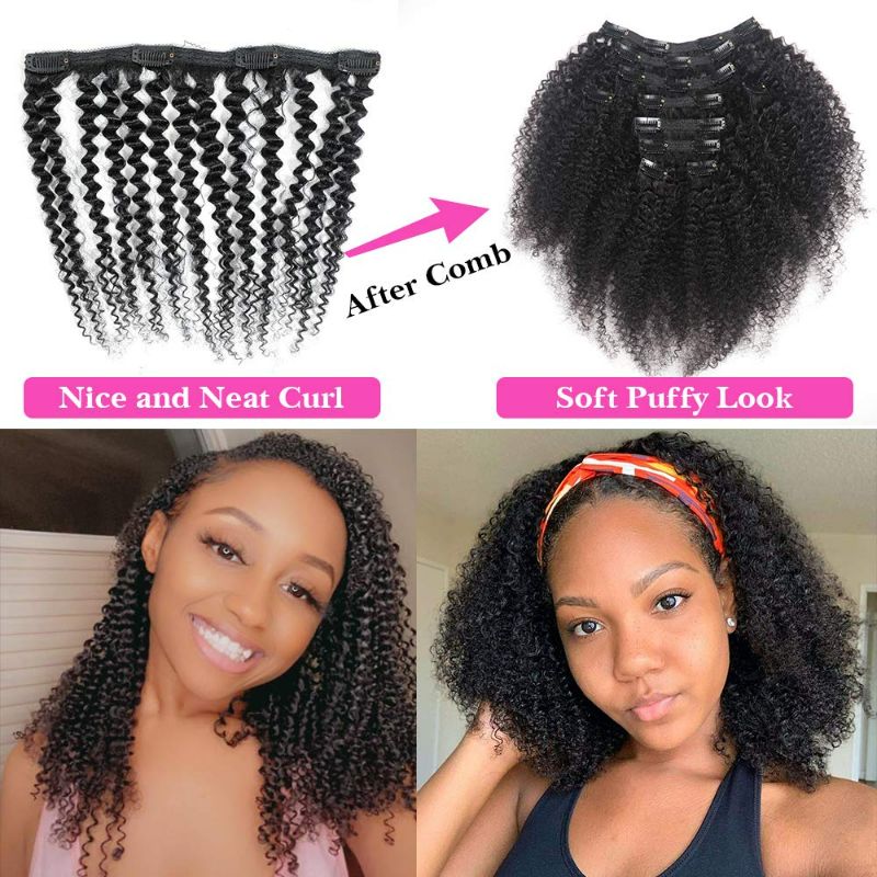 Photo 3 of Kinky Curly Clip In Hair Extensions for Black Women Human Hair, Urbeauty 10 inch Curly Hair Extensions Clip in Human Hair, 3c 4a Kinky Curly Hair Clip Ins for Women