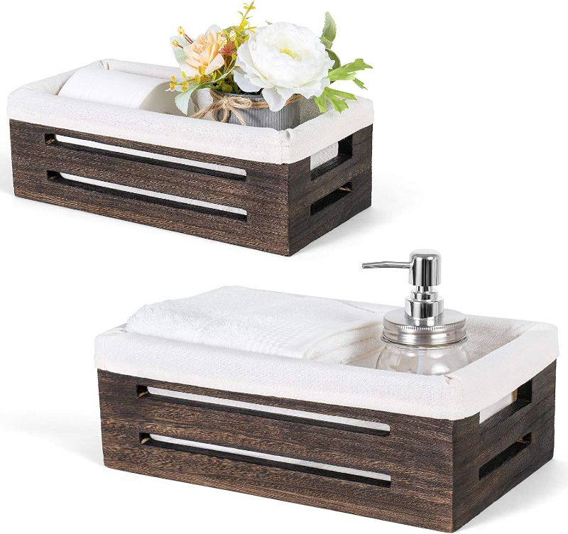 Photo 1 of Dahey Toilet Tank Paper Basket Bathroom Organizer Countertop Container Cabinet Decorative Closet Wooden Storage Bin Decor Box with Handles and Washable Liner for Bedroom Livingroom Laundry, 2 Pack