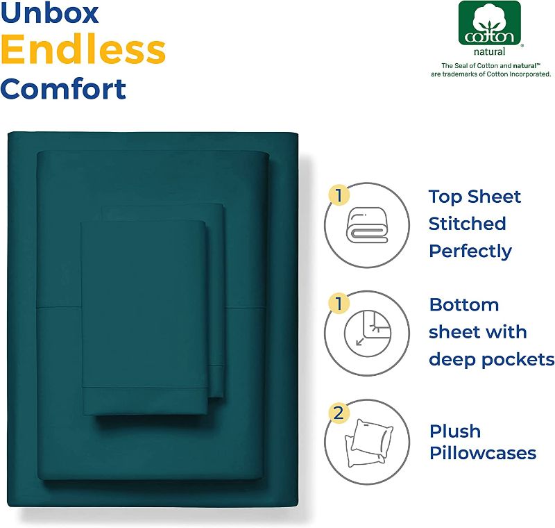 Photo 1 of 600 TC King Size Bed Sheet Set - 100% Cotton Sheets - Silky & Soft Like Egyptian Cotton - Fits Mattress Upto 18'' DEEP Pocket, Sateen Weave 4Pc Bed Sheets - Hotel Quality Cotton Sheets (Teal)