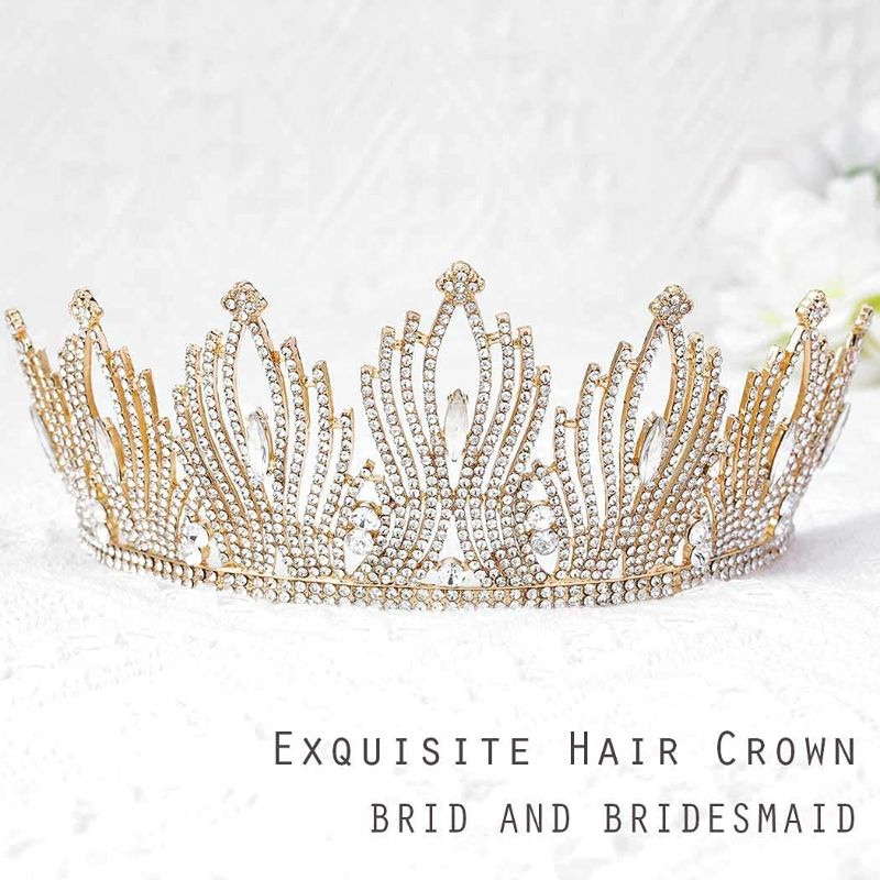 Photo 2 of Jeairts Baroque Crystal Tiaras and Crowns Gold Rhinestone Bride Wedding Queen Crown Decorative Bridal Hair Accessories for Women and Girls