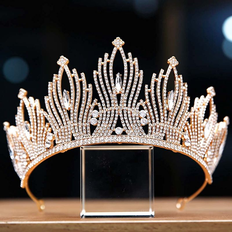 Photo 3 of Jeairts Baroque Crystal Tiaras and Crowns Gold Rhinestone Bride Wedding Queen Crown Decorative Bridal Hair Accessories for Women and Girls