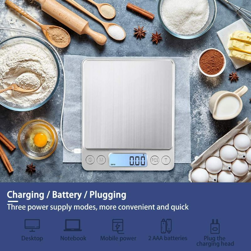Photo 2 of Upgraded Large Range Small Kitchen Scale, USB Charging Mini Food Electronic Scale, High Accuracy Cooking Scale, Pocket Scale with LCD Display, 1kg/0.01