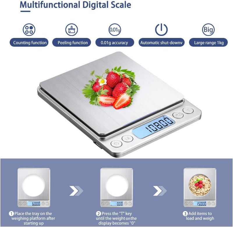 Photo 3 of Upgraded Large Range Small Kitchen Scale, USB Charging Mini Food Electronic Scale, High Accuracy Cooking Scale, Pocket Scale with LCD Display, 1kg/0.01