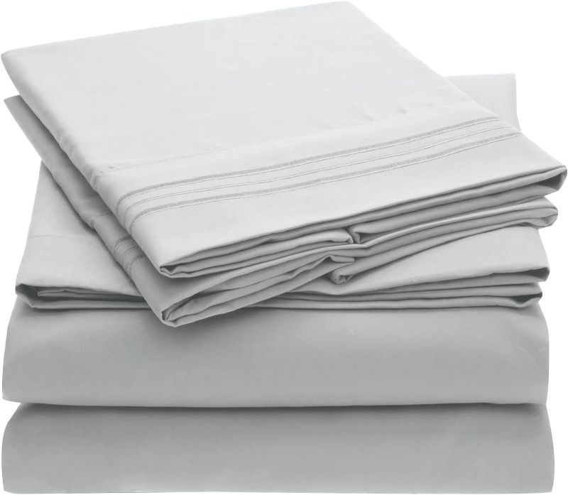 Photo 1 of Mellanni Queen Sheet Set - Iconic Collection Bedding Sheets & Pillowcases - Luxury, Extra Soft, Cooling Bed Sheets - Deep Pocket up to 16" - Wrinkle, Fade, Stain Resistant - 4 PC (Queen, Light Gray)