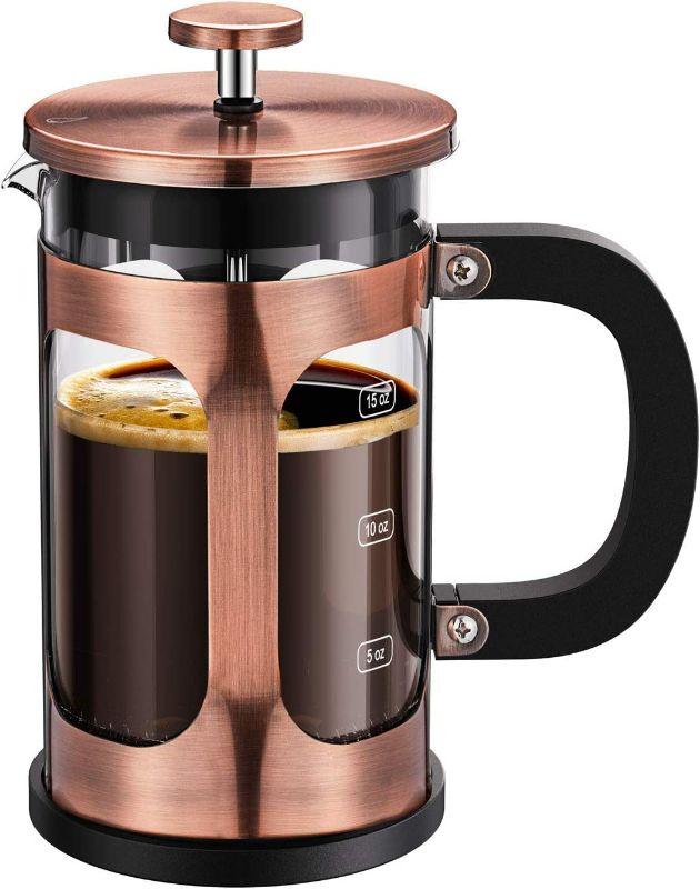 Photo 1 of  French Press Coffee Tea Maker, 304 Stainless Steel Coffee Press, Heat Resistant Thickened Borosilicate Glass, 21 Ounce, Copper