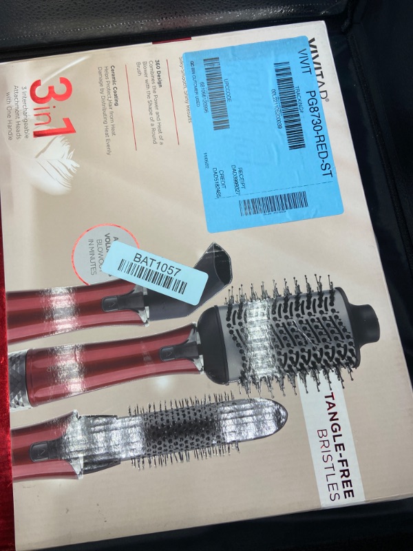 Photo 2 of Hair Dryer Brush Set, IG INGLAM 3 in 1 Blowout Brush, Negative Ion Detachable Hair Dryer & Styler Volumizer Hot Air Hair Dryer Brush with 2 Styling Brush Heads, Red