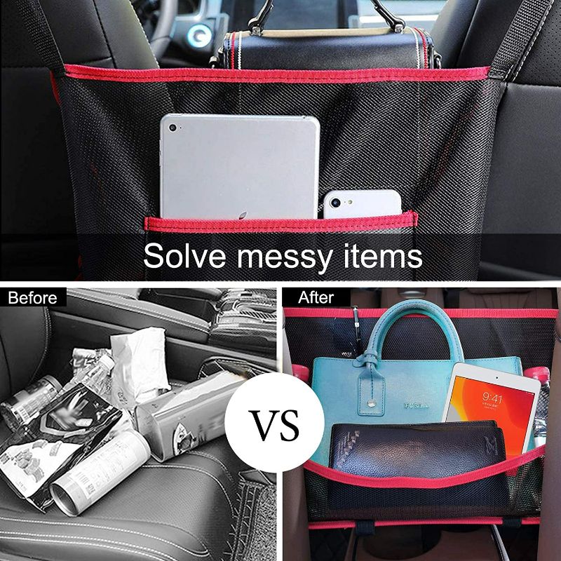 Photo 1 of Homelove Car Net Pocket Handbag Holder,Car Backseat Organizer,Car Mesh Organizer,Seat Storage Net Bag,Seat Back Net Bag for Purse,Handbag,Phone and Documents Storage, Driver Storage Netting Pouch Red