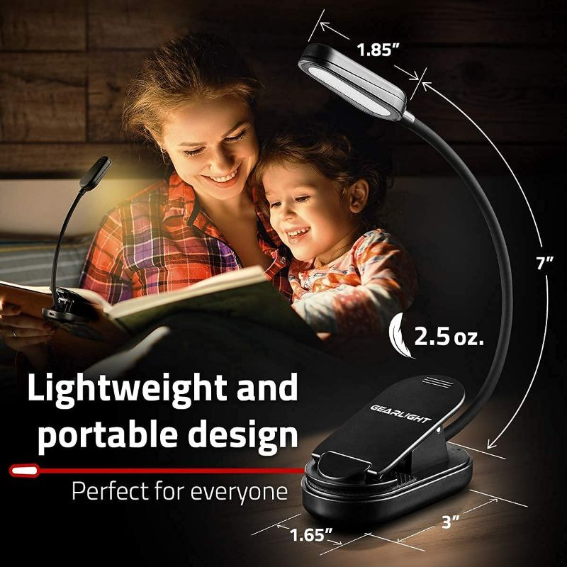 Photo 1 of GearLight NiteOwl Book Light for Reading in Bed - 2 Small, Rechargeable LED Clip on Lights with 3 Lamp Modes and 360-Degree Adjustable Neck to Read at Night?