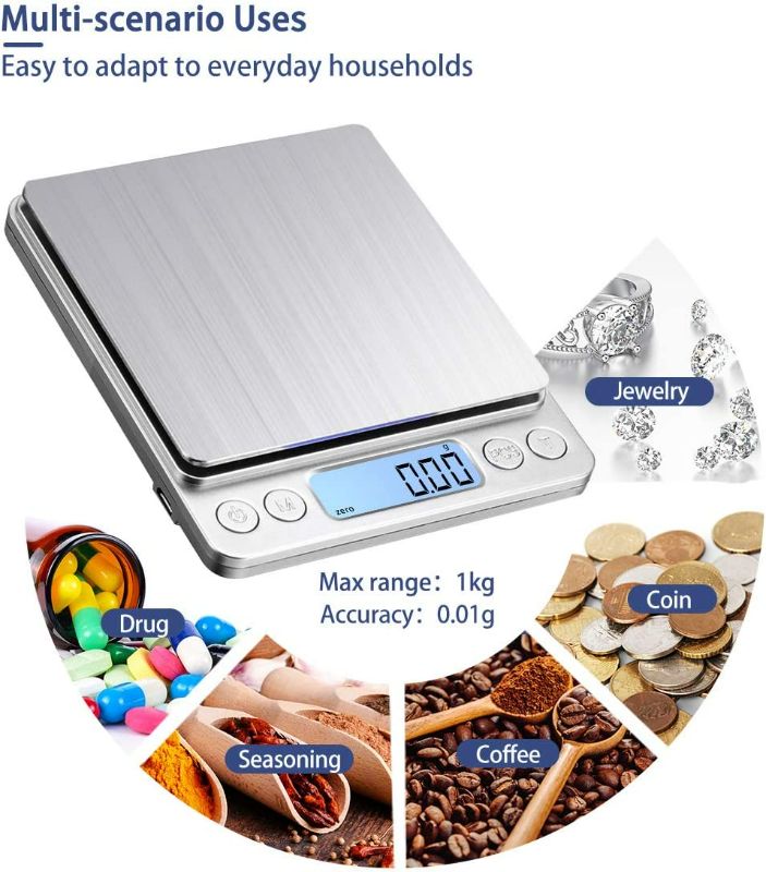 Photo 2 of Upgraded Large Range Small Kitchen Scale, USB Charging Mini Food Electronic Scale, High Accuracy Cooking Scale, Pocket Scale with LCD Display, 1kg/0.01