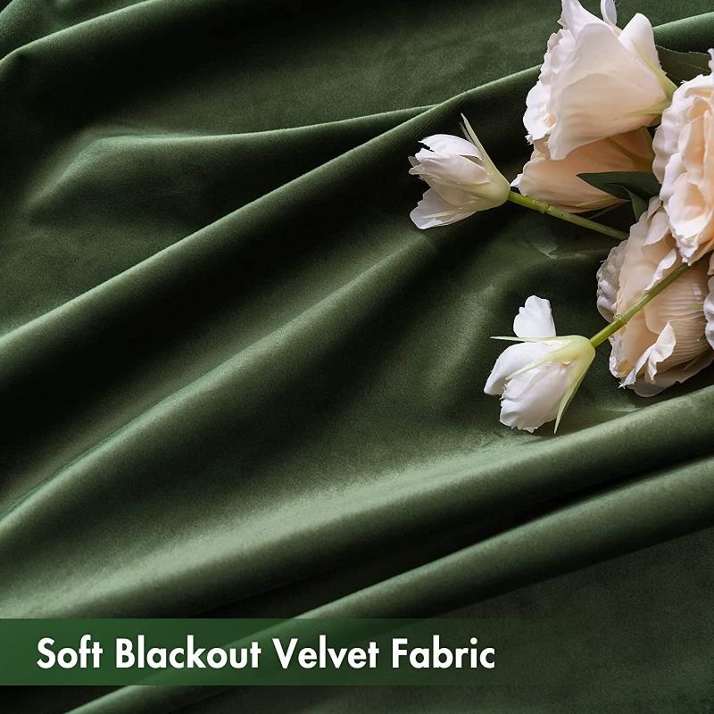 Photo 1 of MIULEE Olive Green Velvet Curtains Thermal Insulated Blackout Curtain Drapes for Bedroom Living Room Darkening 84 Inches Long Curtains Panels Rod Pocket Set of 2