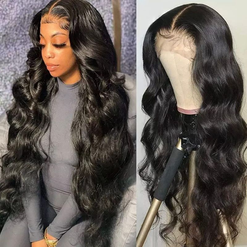 Photo 1 of Lace Front Wigs Human Hair Wigs for Black Women 13x4 Body Wave Glueless Wigs Human Hair Pre Plucked With Baby Hair Lace Frontal Brazilian Human Hair Wig 150 Density Natural Color 24 Inch