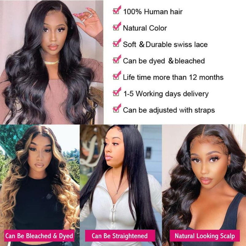 Photo 3 of Lace Front Wigs Human Hair Wigs for Black Women 13x4 Body Wave Glueless Wigs Human Hair Pre Plucked With Baby Hair Lace Frontal Brazilian Human Hair Wig 150 Density Natural Color 24 Inch