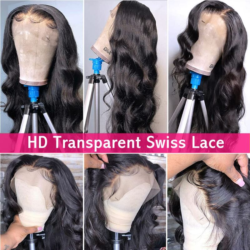 Photo 2 of Lace Front Wigs Human Hair Wigs for Black Women 13x4 Body Wave Glueless Wigs Human Hair Pre Plucked With Baby Hair Lace Frontal Brazilian Human Hair Wig 150 Density Natural Color 24 Inch