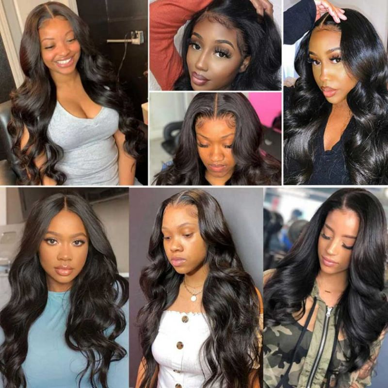 Photo 4 of Lace Front Wigs Human Hair Wigs for Black Women 13x4 Body Wave Glueless Wigs Human Hair Pre Plucked With Baby Hair Lace Frontal Brazilian Human Hair Wig 150 Density Natural Color 24 Inch