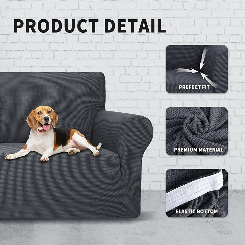 Photo 1 of 
AUJOY Couch Cover Stretch 1-Piece Sofa Slipcover for 3 Cushion Couch Jacquard Spandex Fabric Furniture Protector with Anti-Slip Foams (Sofa, Dark Gray)