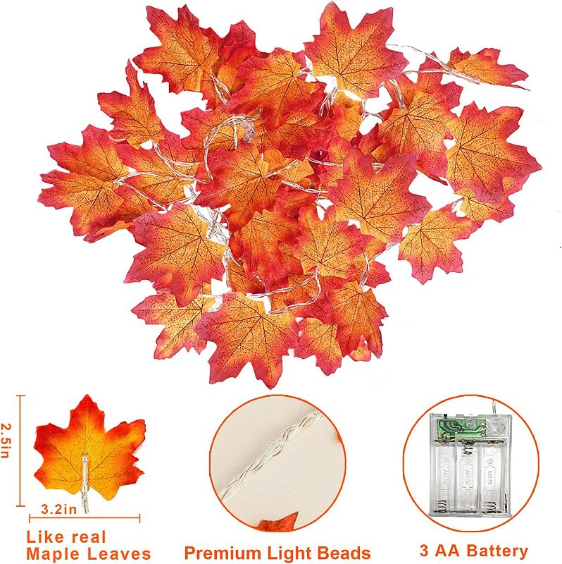 Photo 3 of 4 Pack Fall Decorations Leaf Garland String Lights for Indoor Outdoor Total 40Ft 80LED Size Improved Maple Leaves Light Battery Operate Autumn Thanksgiving Decor Home Halloween Lighted Fall Garland