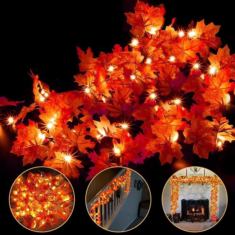 Photo 1 of 4 Pack Fall Decorations Leaf Garland String Lights for Indoor Outdoor Total 40Ft 80LED Size Improved Maple Leaves Light Battery Operate Autumn Thanksgiving Decor Home Halloween Lighted Fall Garland