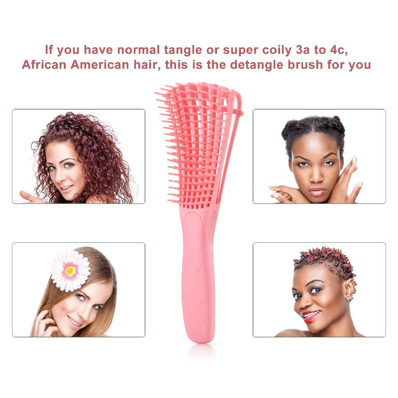 Photo 3 of 2 Pack Detangling Brush for Curly Hair, ez Detangler Brush Hair Detangler, Afro Textured 3a to 4c Kinky Wavy for Wet/Dry/Long Thick Curly Hair, Exfoliating for Beautiful and Shiny Curls (Green, Pink)